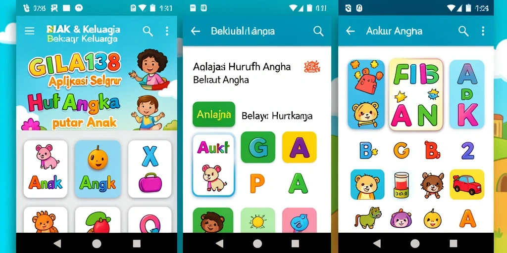 Antarmuka GILA138 yang interaktif untuk belajar huruf dan angka.