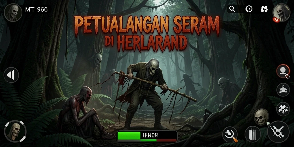 Antarmuka game MT966 yang menyeramkan di tengah hutan.
