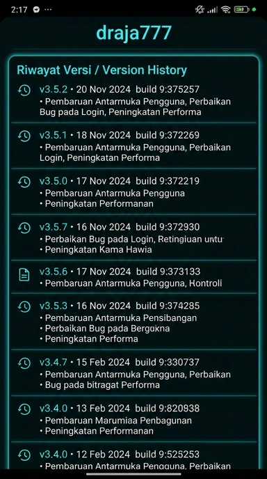 Riwayat Versi Draja777 untuk Pengguna Android Indonesia